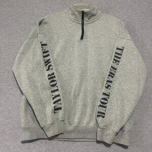 Taylor Swift Eras Tour 1/4 Zip Up Sweatshirt Size L Gray Long Sleeve Fleece